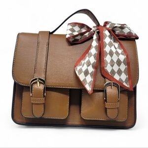 Brown Scarf Top Handle Satchel